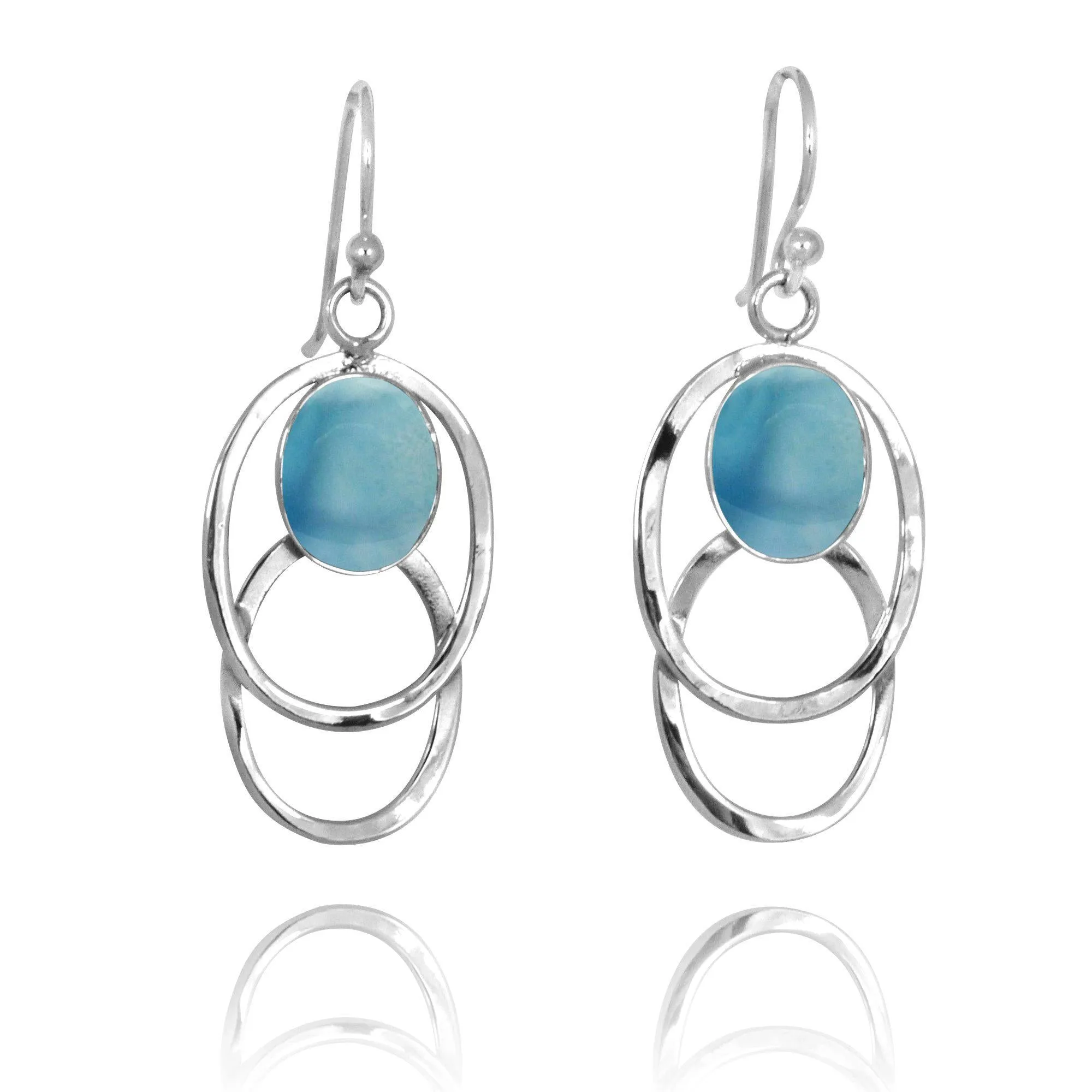 Silver Hoop Drop Earrings with Larimar