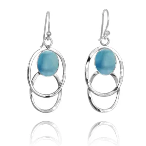 Silver Hoop Drop Earrings with Larimar