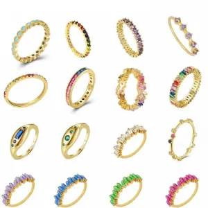 Silver Multicolor Crystal Rings Turquoise Engagement Wedding Promise Ring Party Jewelry Gifts