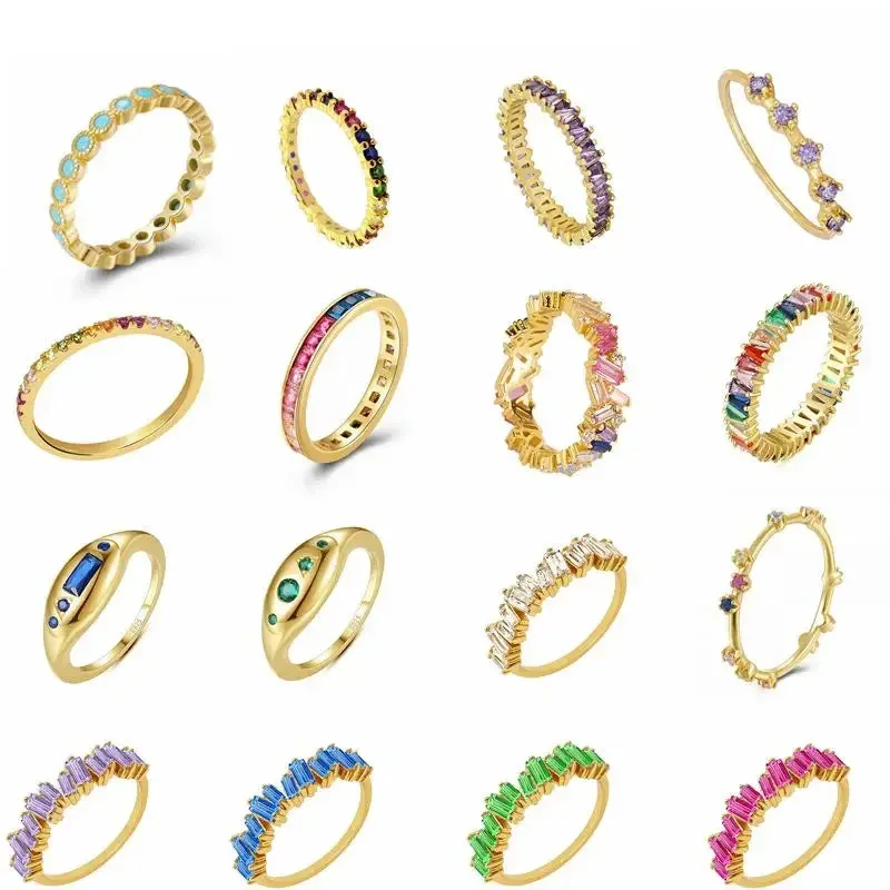 Silver Multicolor Crystal Rings Turquoise Engagement Wedding Promise Ring Party Jewelry Gifts