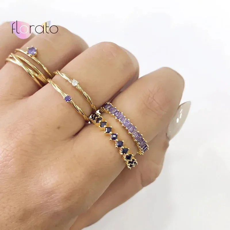 Silver Multicolor Crystal Rings Turquoise Engagement Wedding Promise Ring Party Jewelry Gifts