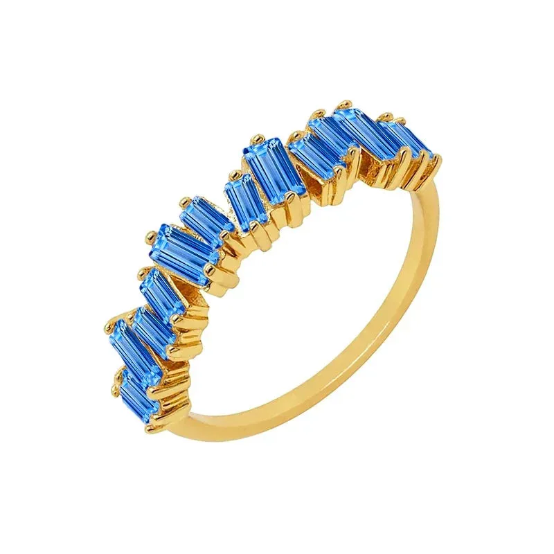 Silver Multicolor Crystal Rings Turquoise Engagement Wedding Promise Ring Party Jewelry Gifts