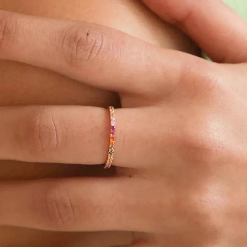 Silver Multicolor Crystal Rings Turquoise Engagement Wedding Promise Ring Party Jewelry Gifts
