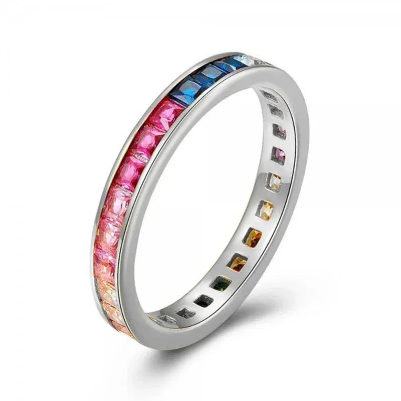 Silver Multicolor Crystal Rings Turquoise Engagement Wedding Promise Ring Party Jewelry Gifts
