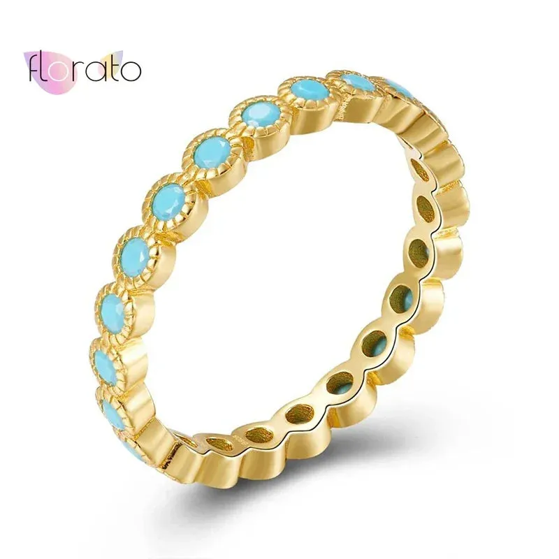 Silver Multicolor Crystal Rings Turquoise Engagement Wedding Promise Ring Party Jewelry Gifts