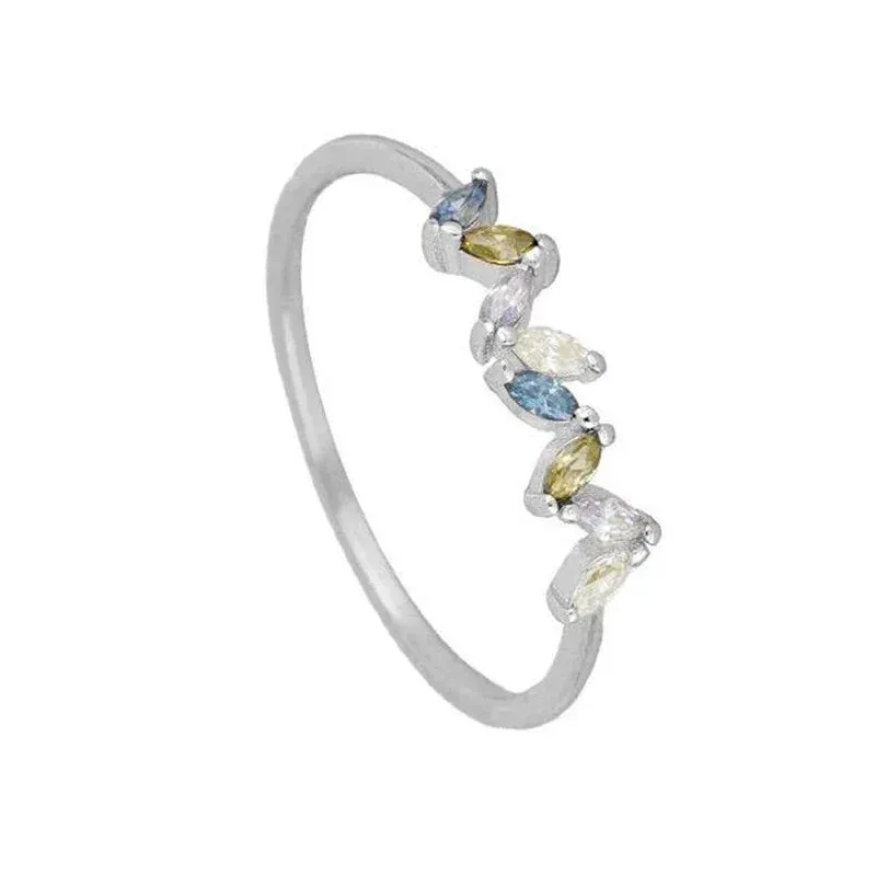 Silver Multicolor Crystal Rings Turquoise Engagement Wedding Promise Ring Party Jewelry Gifts