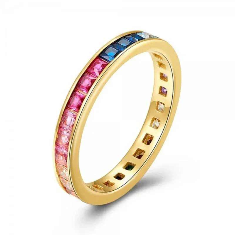 Silver Multicolor Crystal Rings Turquoise Engagement Wedding Promise Ring Party Jewelry Gifts