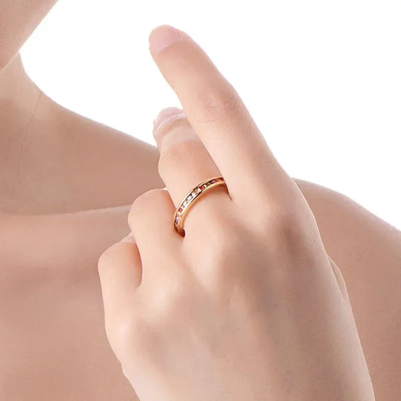 Silver Multicolor Crystal Rings Turquoise Engagement Wedding Promise Ring Party Jewelry Gifts