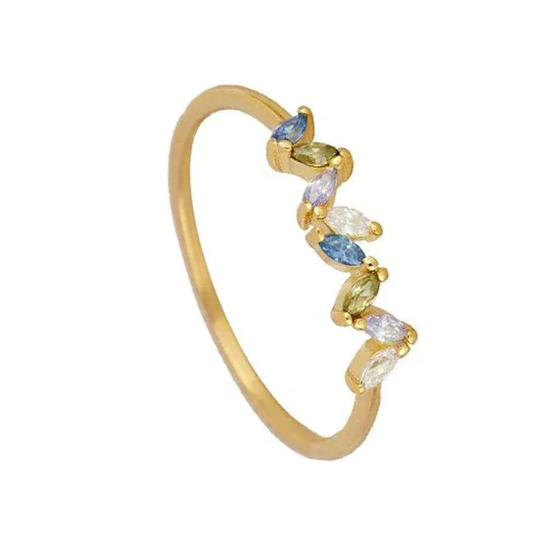 Silver Multicolor Crystal Rings Turquoise Engagement Wedding Promise Ring Party Jewelry Gifts
