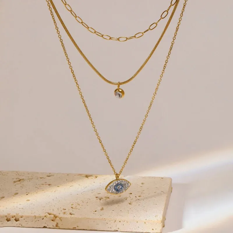 Sky Blue Eyes Zircon Crystal Pendant Necklace