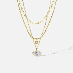 Sky Blue Eyes Zircon Crystal Pendant Necklace