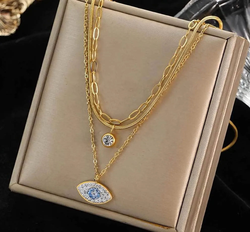 Sky Blue Eyes Zircon Crystal Pendant Necklace