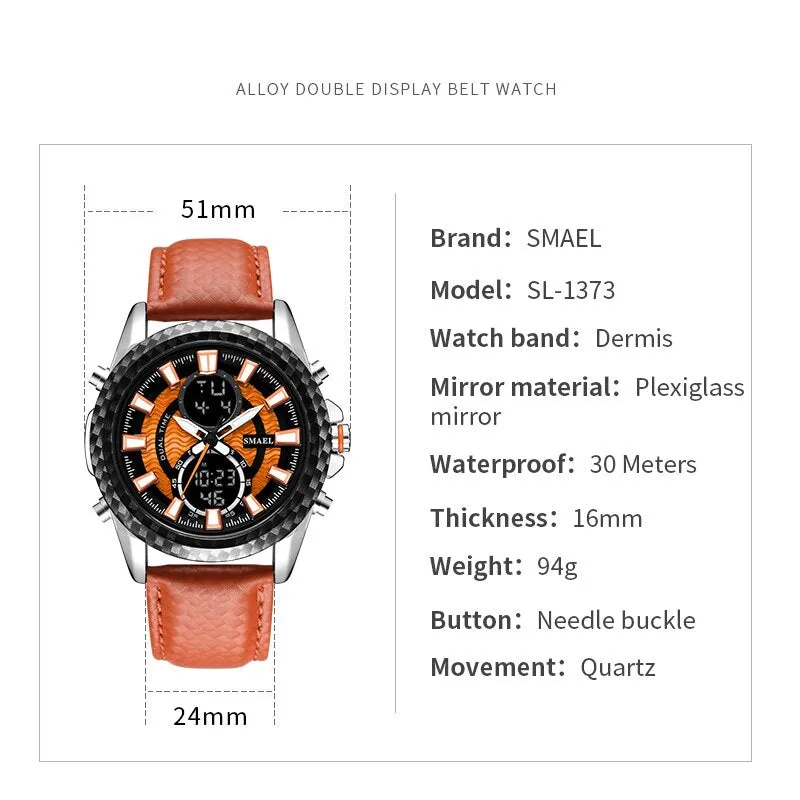 SMAEL Men Watch LED Digital Clock Waterproof Sport Quartz Wristwatch for Man Multifunction Military Watches Relogio Masculino