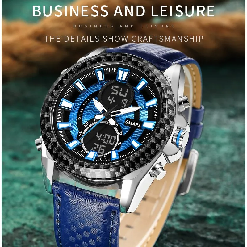 SMAEL Men Watch LED Digital Clock Waterproof Sport Quartz Wristwatch for Man Multifunction Military Watches Relogio Masculino