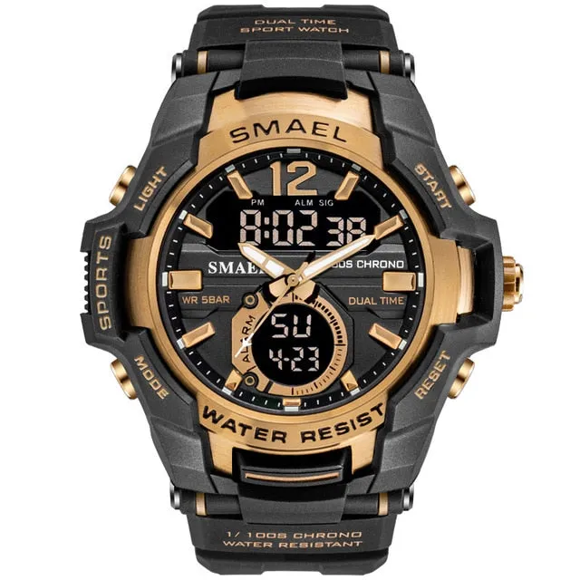 SMAEL Men Watches Fashion Sport Super Cool Quartz LED Digital Watch 50M Waterproof Wristwatch Men Military Army Clock Male