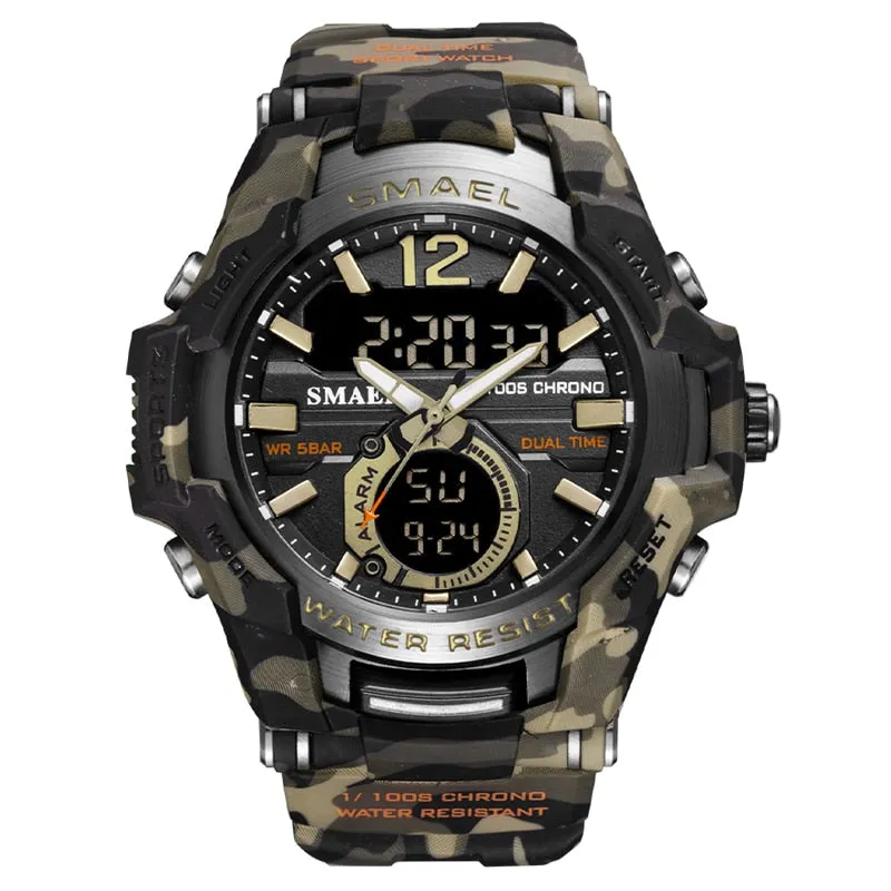 SMAEL Men Watches Fashion Sport Super Cool Quartz LED Digital Watch 50M Waterproof Wristwatch Men Military Army Clock Male