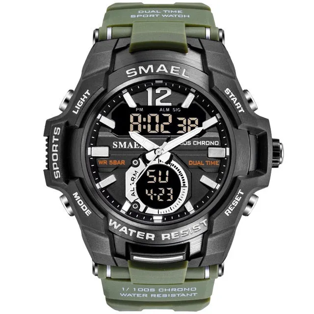 SMAEL Men Watches Fashion Sport Super Cool Quartz LED Digital Watch 50M Waterproof Wristwatch Men Military Army Clock Male