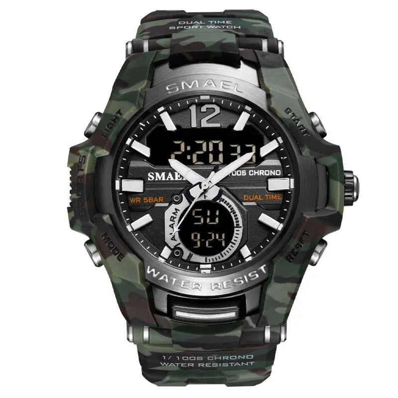 SMAEL Men Watches Fashion Sport Super Cool Quartz LED Digital Watch 50M Waterproof Wristwatch Men Military Army Clock Male
