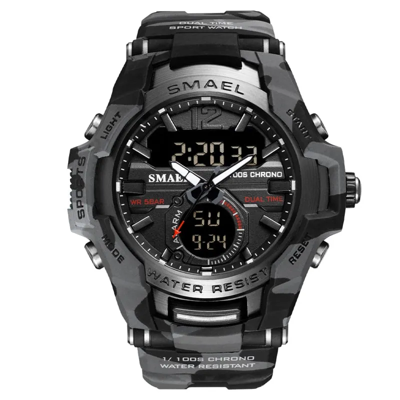 SMAEL Men Watches Fashion Sport Super Cool Quartz LED Digital Watch 50M Waterproof Wristwatch Men Military Army Clock Male