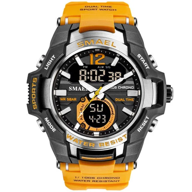 SMAEL Men Watches Fashion Sport Super Cool Quartz LED Digital Watch 50M Waterproof Wristwatch Men Military Army Clock Male