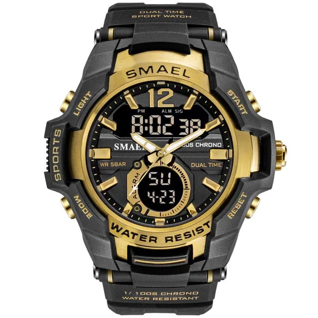 SMAEL Men Watches Fashion Sport Super Cool Quartz LED Digital Watch 50M Waterproof Wristwatch Men Military Army Clock Male