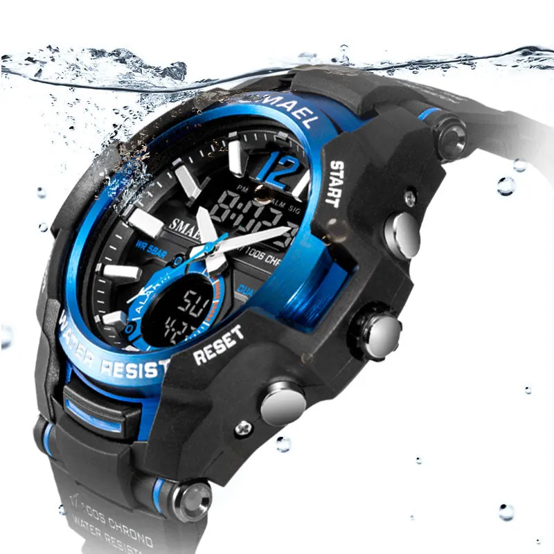 SMAEL Men Watches Fashion Sport Super Cool Quartz LED Digital Watch 50M Waterproof Wristwatch Men Military Army Clock Male