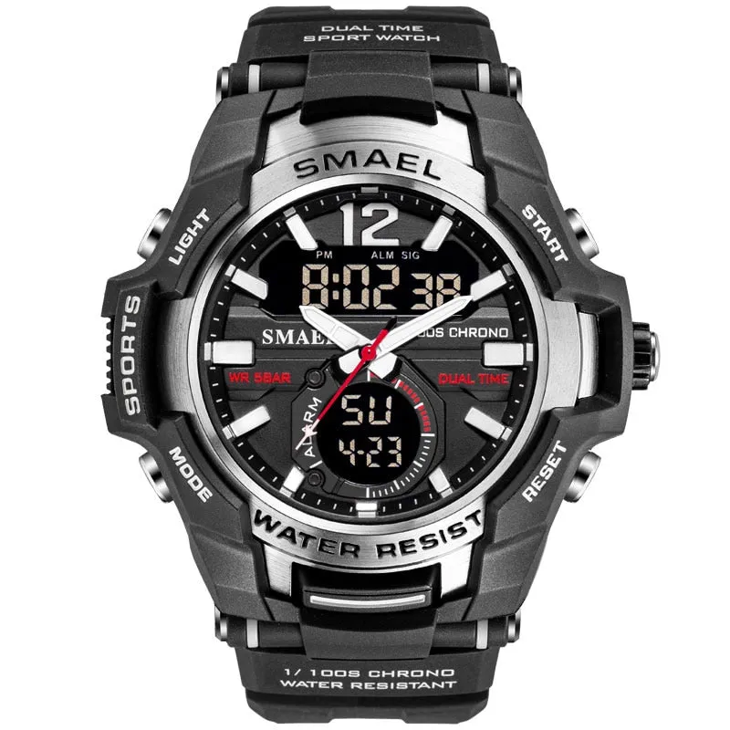 SMAEL Men Watches Fashion Sport Super Cool Quartz LED Digital Watch 50M Waterproof Wristwatch Men Military Army Clock Male