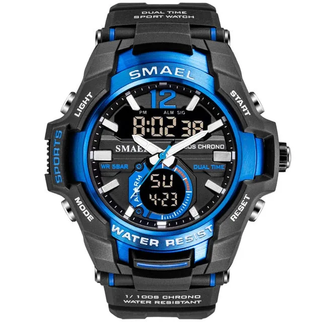 SMAEL Men Watches Fashion Sport Super Cool Quartz LED Digital Watch 50M Waterproof Wristwatch Men Military Army Clock Male