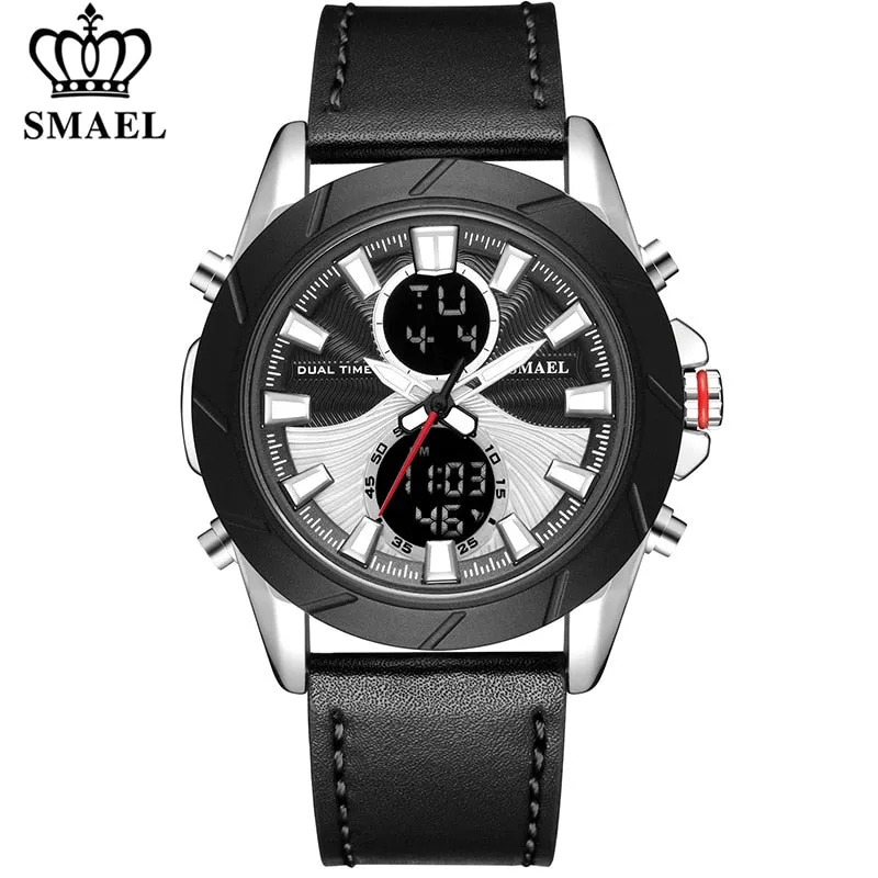 SMAEL Top Luxury Brand Men&#39;s LED Digital Quartz Watch Men Leather Waterproof Sport Watches Military Clock Relogios Masculino