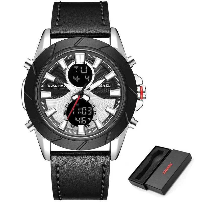 SMAEL Top Luxury Brand Men&#39;s LED Digital Quartz Watch Men Leather Waterproof Sport Watches Military Clock Relogios Masculino