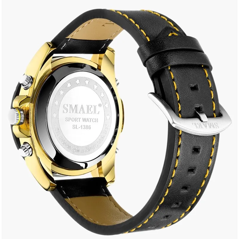 SMAEL Top Luxury Brand Men&#39;s LED Digital Quartz Watch Men Leather Waterproof Sport Watches Military Clock Relogios Masculino