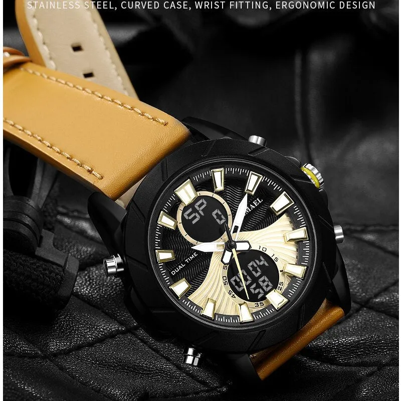 SMAEL Top Luxury Brand Men&#39;s LED Digital Quartz Watch Men Leather Waterproof Sport Watches Military Clock Relogios Masculino