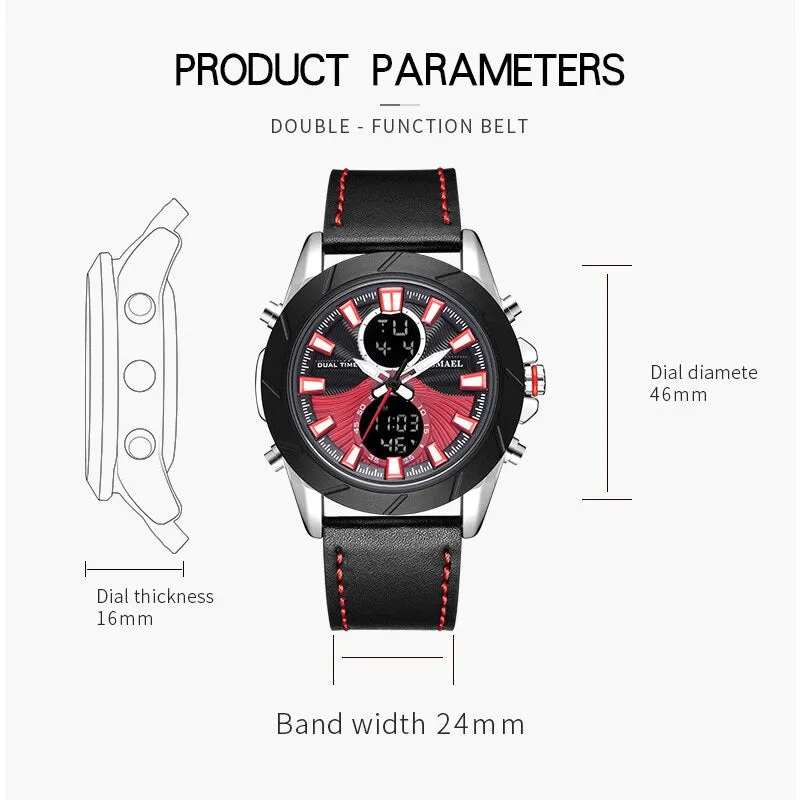 SMAEL Top Luxury Brand Men&#39;s LED Digital Quartz Watch Men Leather Waterproof Sport Watches Military Clock Relogios Masculino