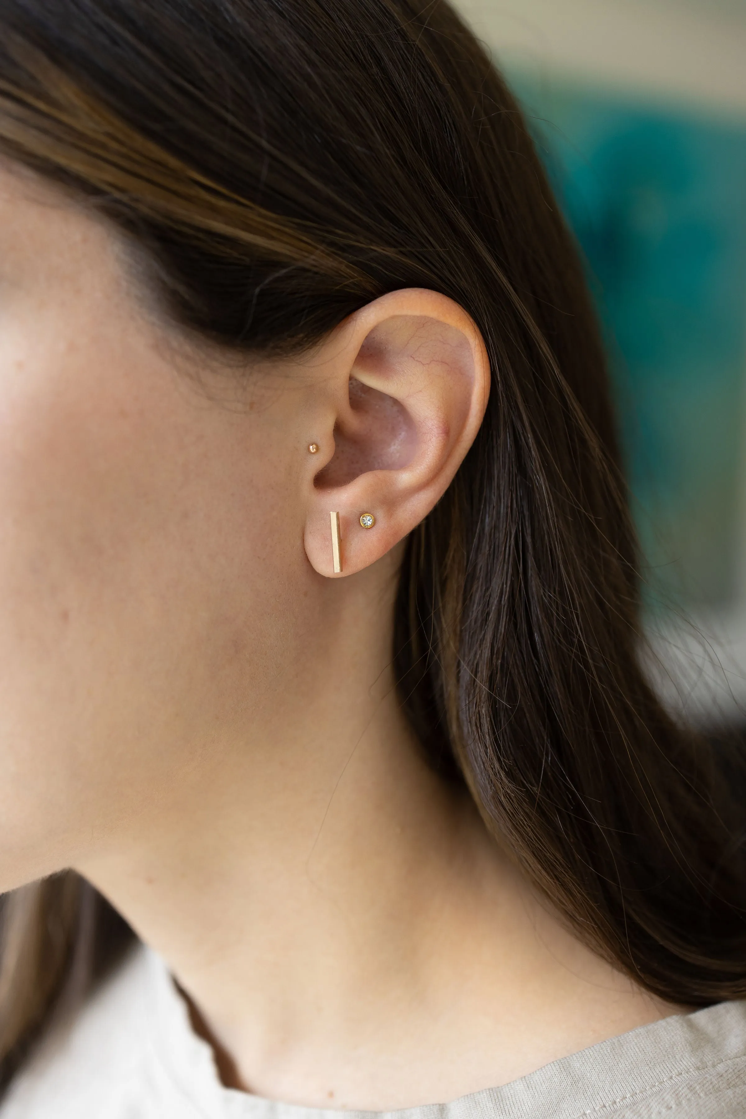 Small Bar Stud Earrings in Gold