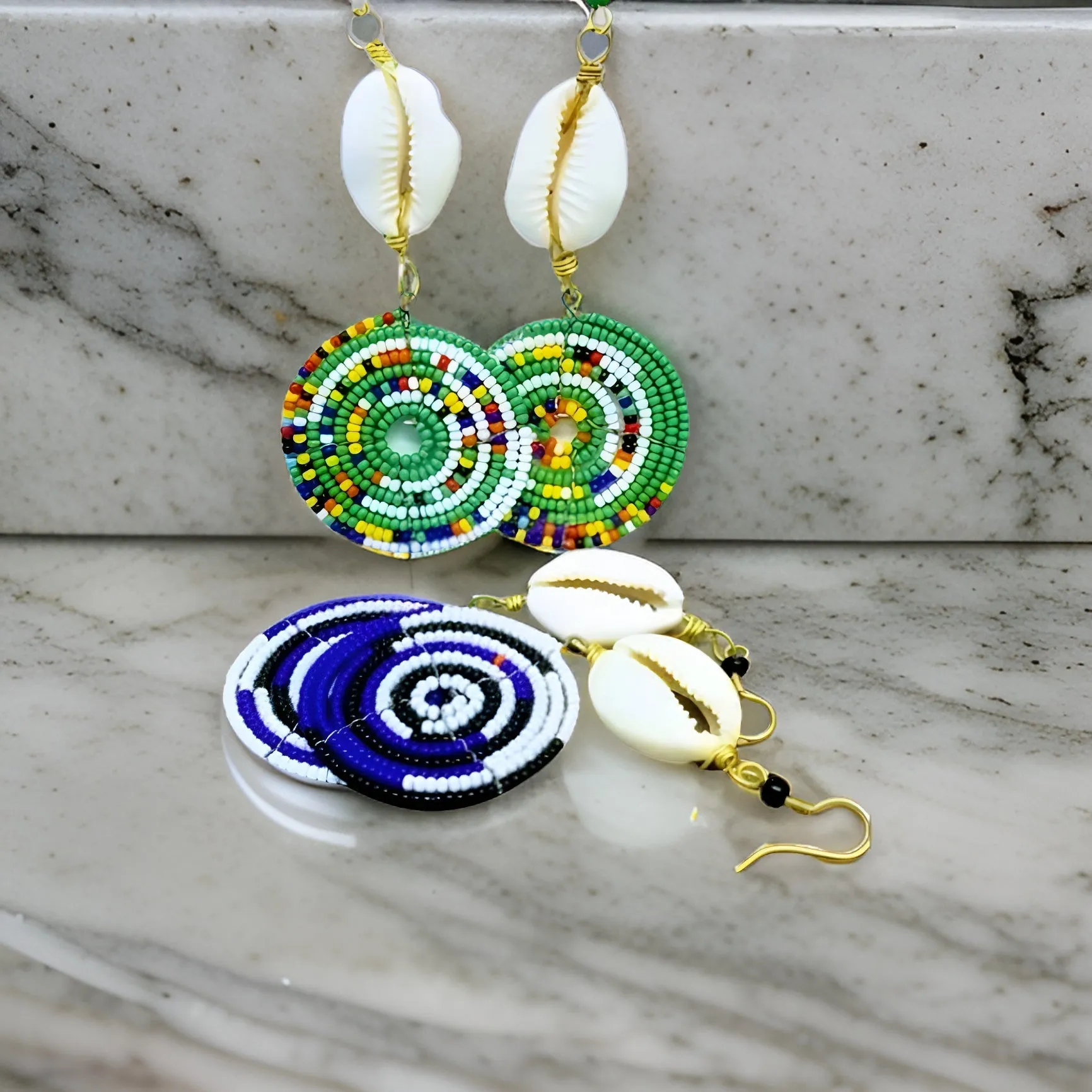 Small Cowrie Shell African Masai Earrings