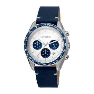Smalto Mens Watch Silver Case with white Dial and Blue Stap
