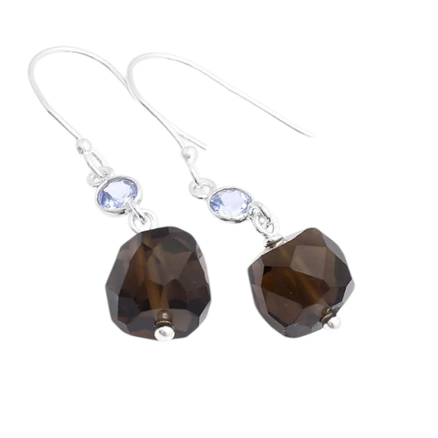 Smoky Topaz & Tanzanite Solid 925 Sterling Silver Earrings