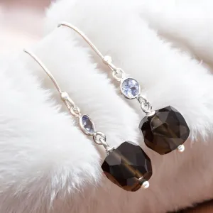 Smoky Topaz & Tanzanite Solid 925 Sterling Silver Earrings