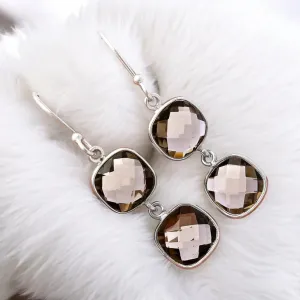 Smoky Topaz Solid 925 Sterling Silver Earrings