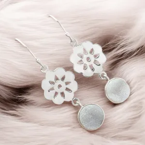 Snow Druzy Solid 925 Sterling Silver Earrings