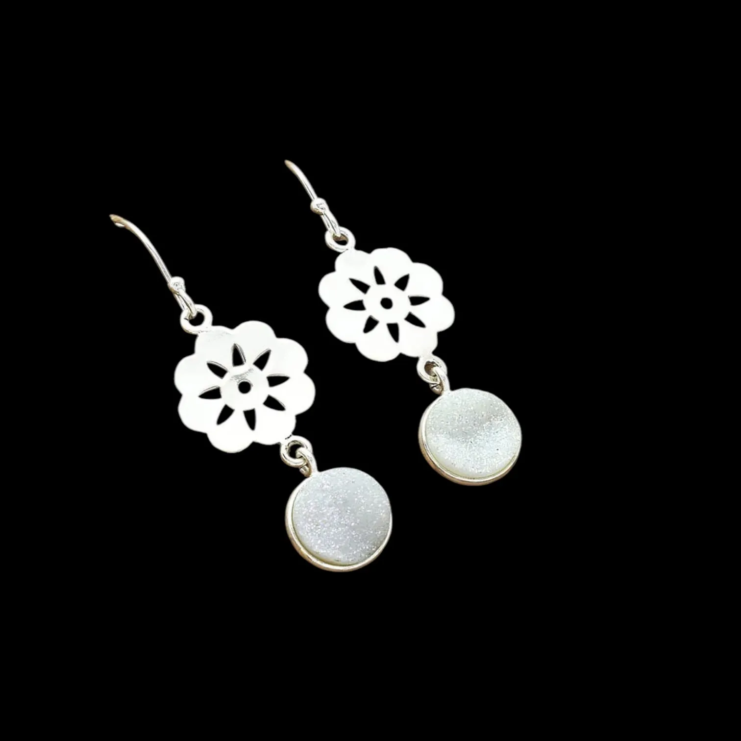 Snow Druzy Solid 925 Sterling Silver Earrings