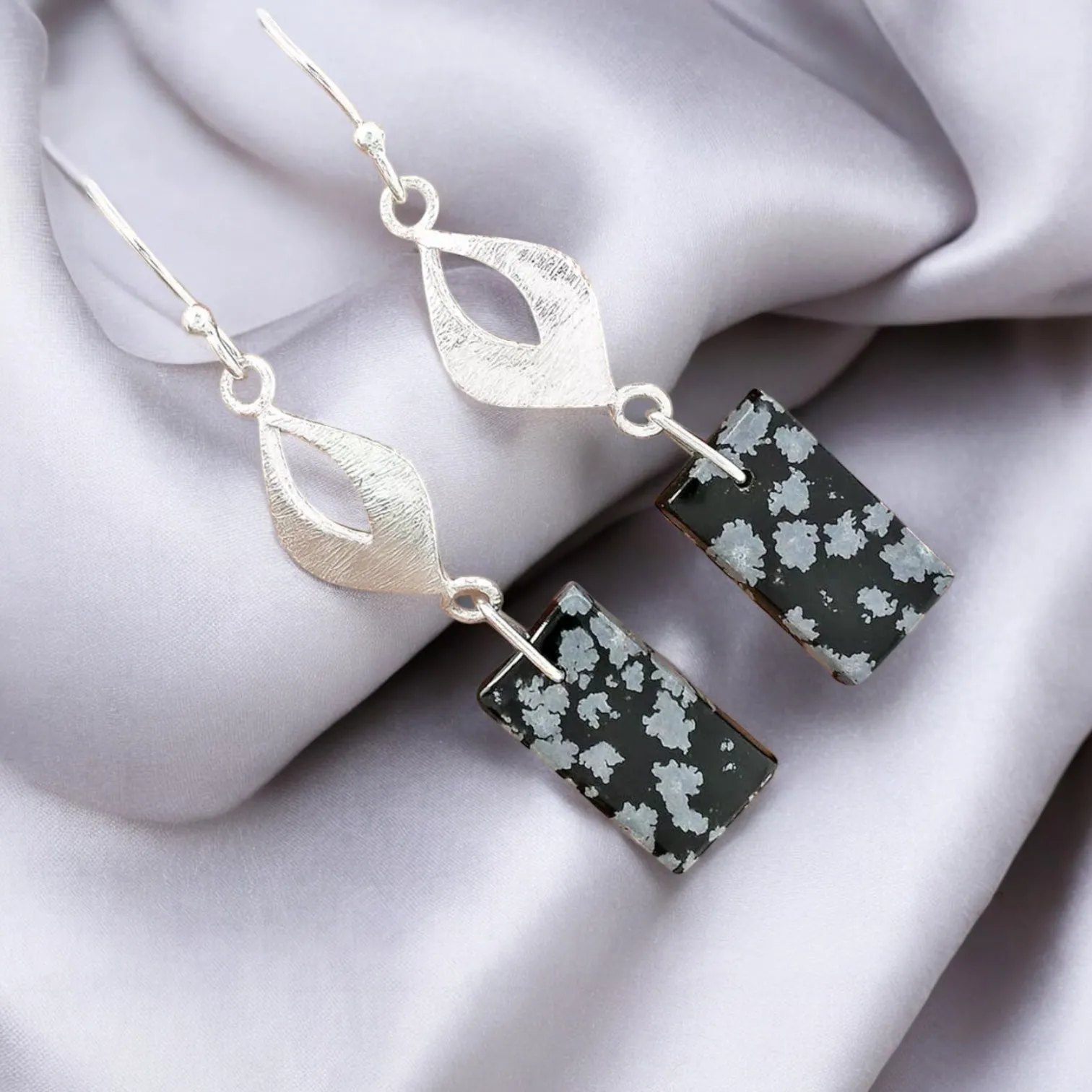 Snowflake Obsidian Solid 925 Sterling Silver Earrings