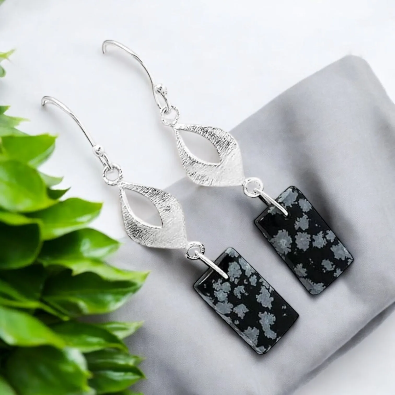 Snowflake Obsidian Solid 925 Sterling Silver Earrings