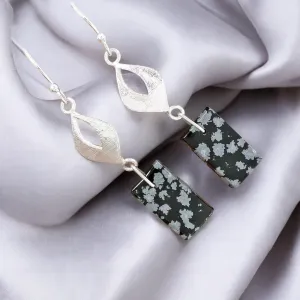 Snowflake Obsidian Solid 925 Sterling Silver Earrings