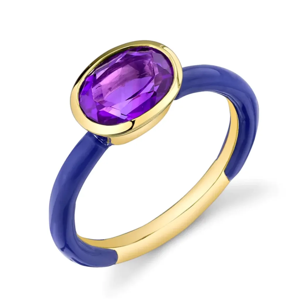 Solid Enamel Oval Gemstone Ring
