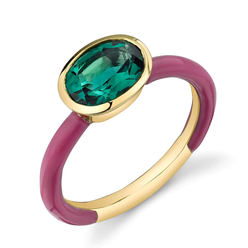 Solid Enamel Oval Gemstone Ring