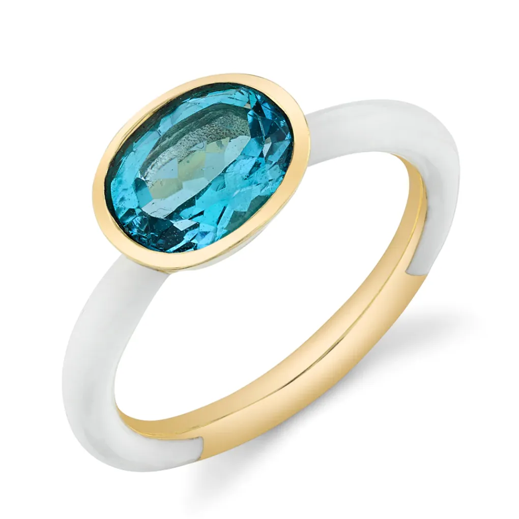 Solid Enamel Oval Gemstone Ring