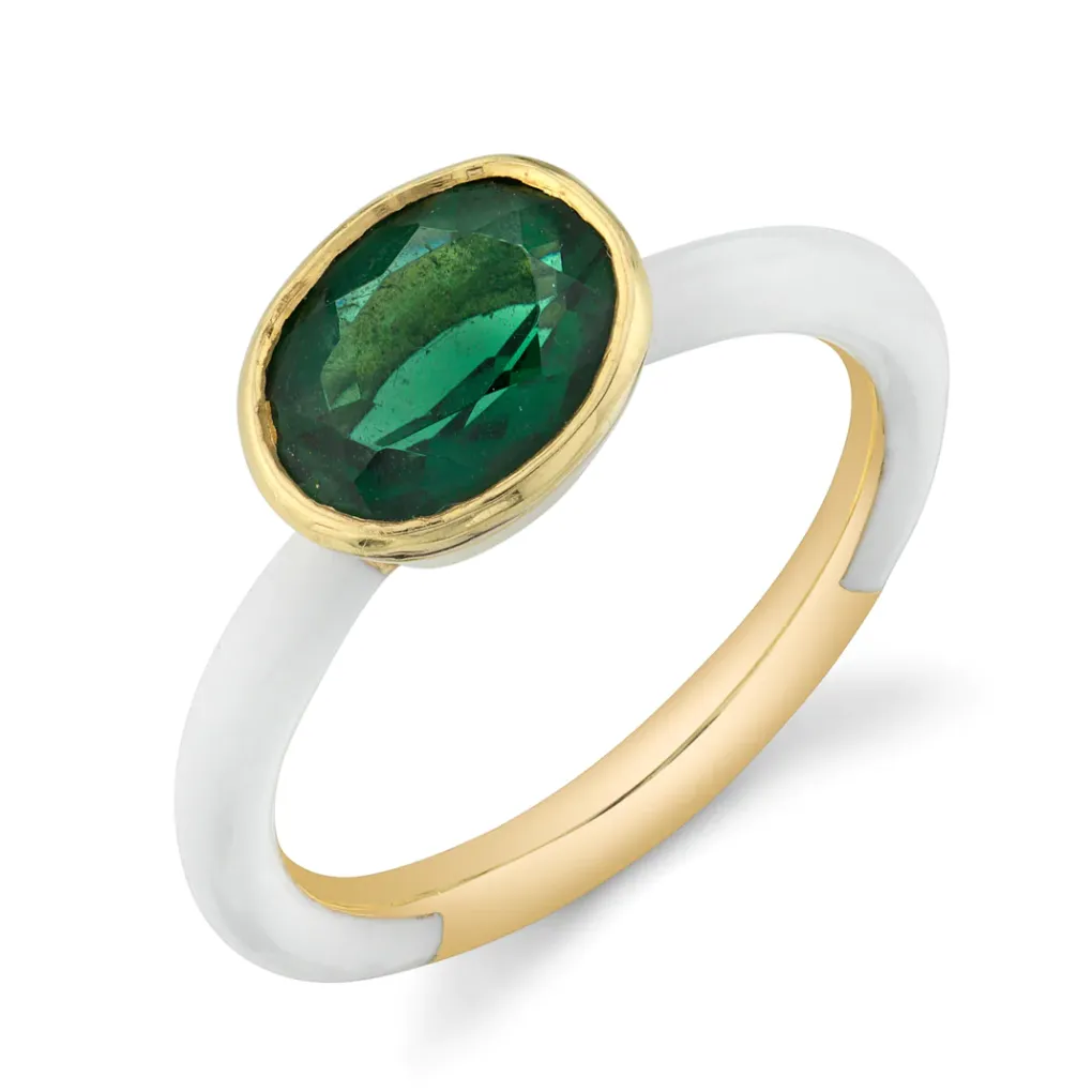Solid Enamel Oval Gemstone Ring