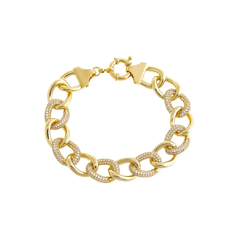 Solid/Pave Curved Link Bracelet