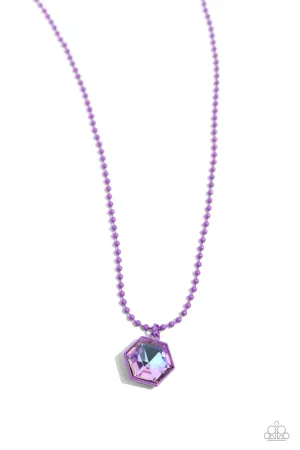 Sprinkle of Simplicity - Purple - Metallic Chain UV Hexagon Gem Paparazzi Short Necklace